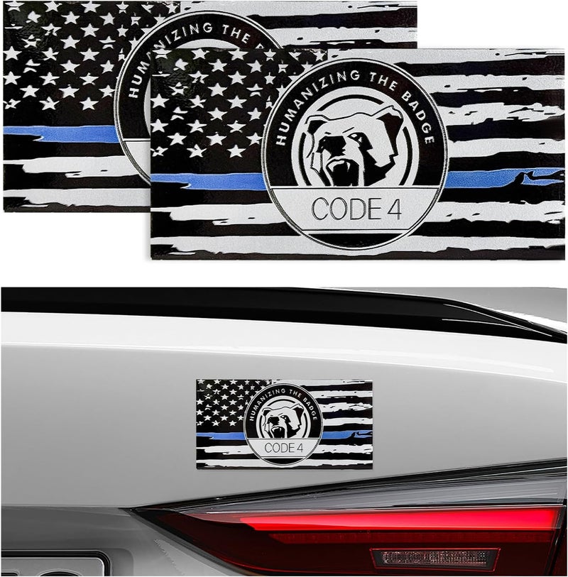 FSTURIOS 2PCS Thin Blue Line Sticker Code 4, Police Support Sticker American Flag Thin Line Decal, Waterproof Thin Line Flag Stickers Support Law Enforcement for Car Window Laptop (Magnetic) - Image 1